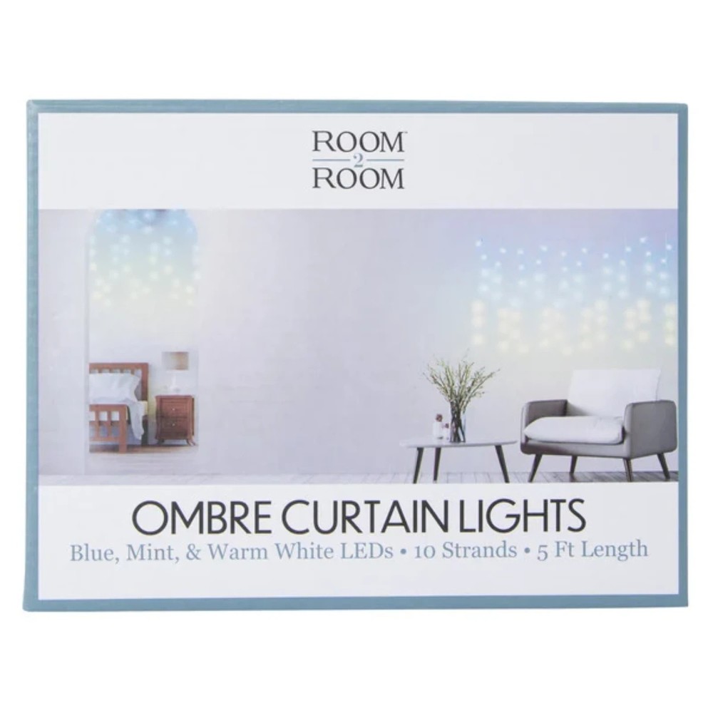 Room 2 Room Ombre LED Curtain Lights - Blue, Mint & Warm White